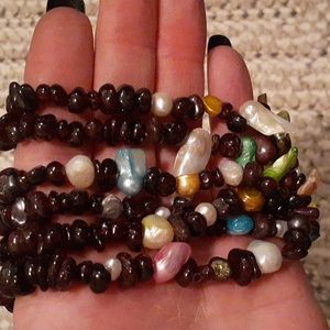 Indian garnet freshwater multi pearl necklace. ( 3 strand )